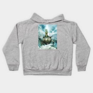 Steampunk women fly with a mechanical owl Kids Hoodie
